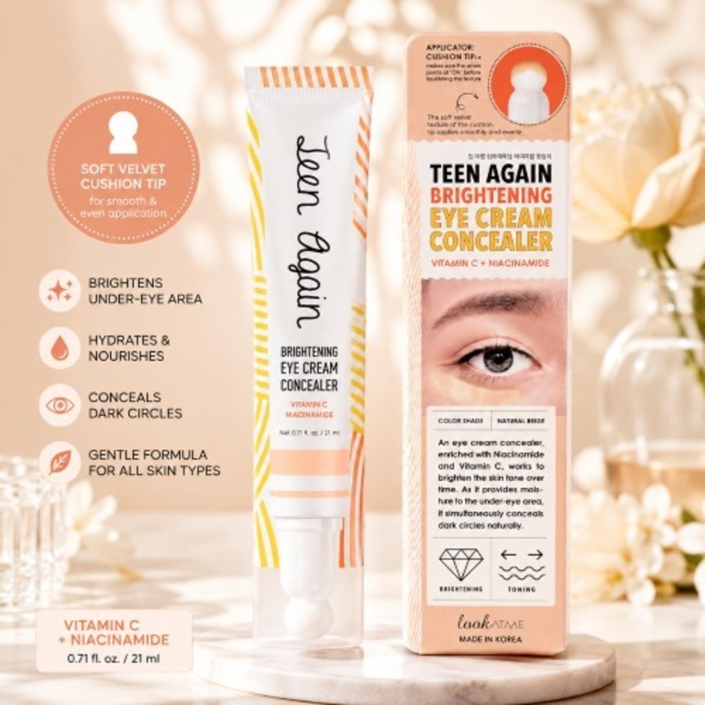 Teen Again Brightening Eye‎ Cream Concealer Vitamin C Niacinamide 0.71 oz